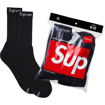 Calcetines Supreme Hanes® Crew Socks (4 Pack) Negras | AR486YU