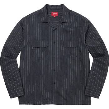 Camisas Supreme Pinstripe Linen Azul Marino | AR219NB