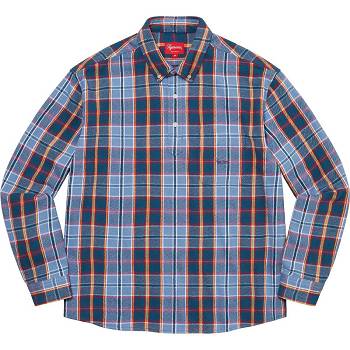 Camisas Supreme Pullover Plaid Flannel Azules | AR211JJ